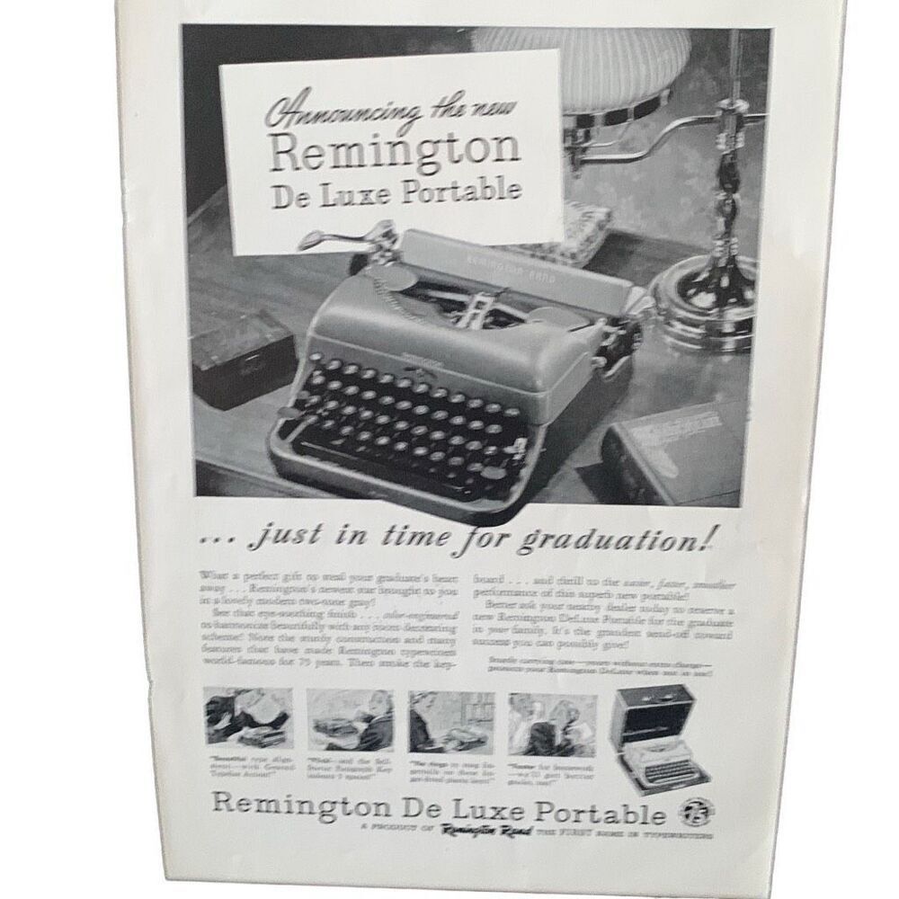 Vintage 1948 Remington De Luxe Portable Typewriter Ad Advertisment